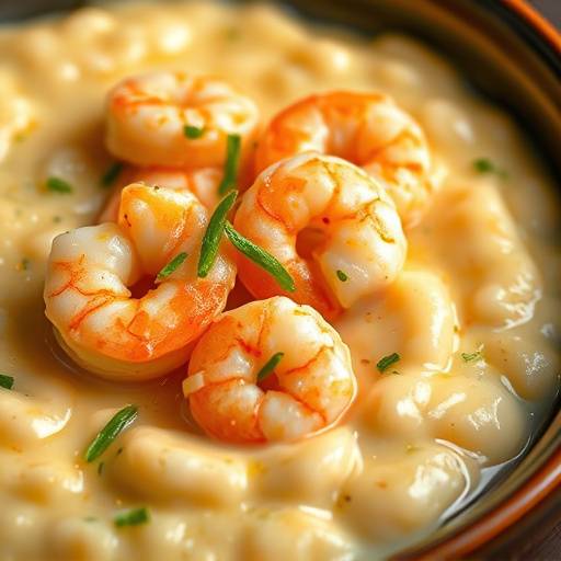 Close-up of Shrimp and Grits, a creamy and flavorful Southern dish.