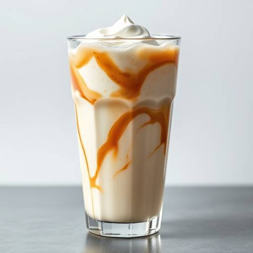 Glass of Iced Coffee with cream swirl.