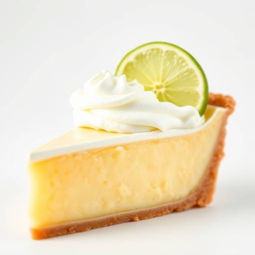 Key Lime Pie slice with whipped cream and lime wedge.